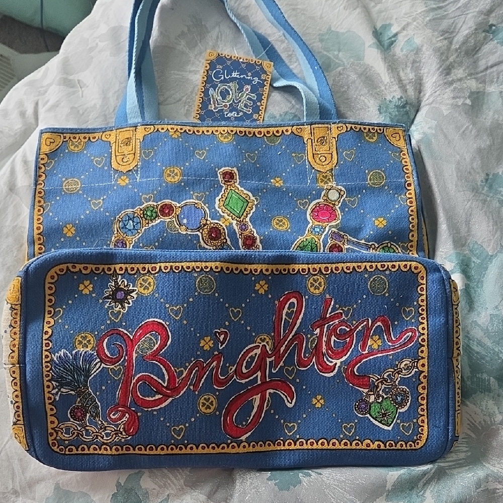 NWT Brighton Blue and Gold Embroidered Tote